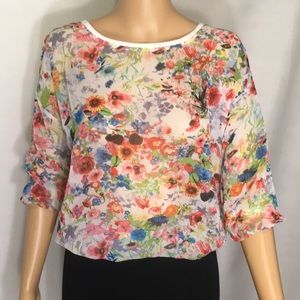 NWT Floral Print Semi-sheer Top